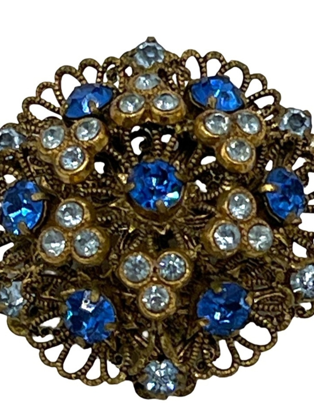 Vintage West Germany Brooch Layered Blue Clear Rhinestones